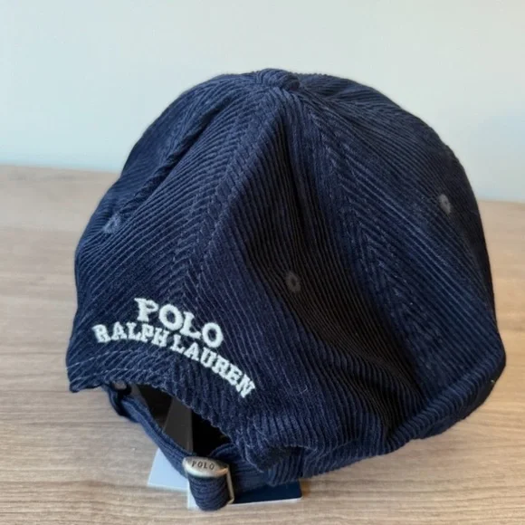 NWT Polo Ralph Lauren Corduroy Pony Baseball Golf Cap Adjustable Strap Navy - Picture 2 of 2